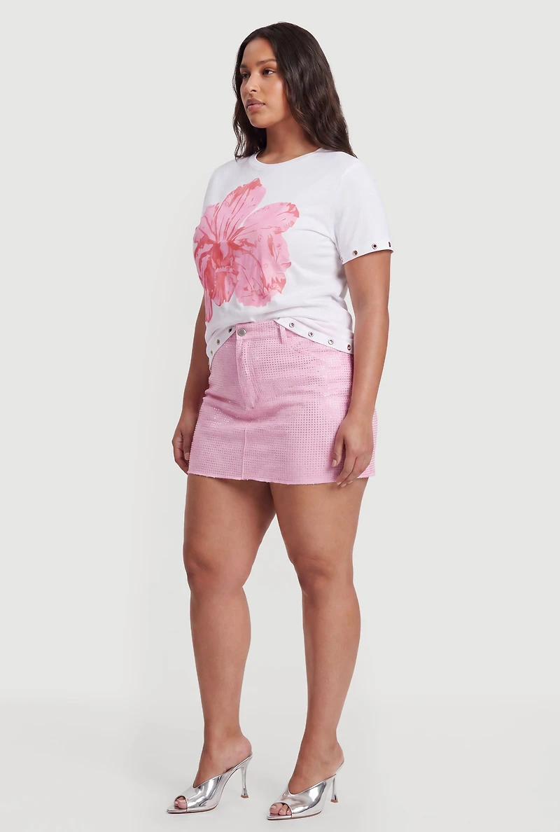 Plus Grommet Trim Flower Graphic Tee