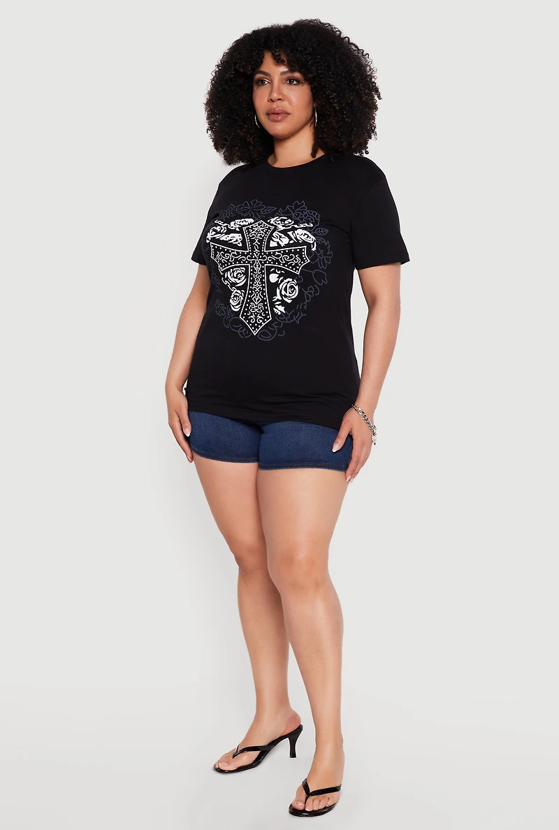 Plus Cross Heart Graphic Crew Neck Tee