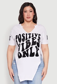 Womens Plus Size Positive Vibes Only Graphic Print Tee, White, Size 2X