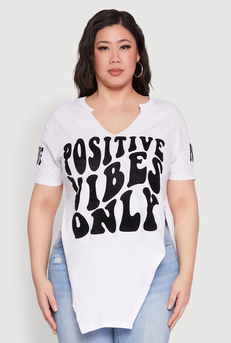 Womens Plus Size Positive Vibes Only Graphic Print Tee, White, Size 1X