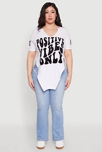 Womens Plus Size Positive Vibes Only Graphic Print Tee, White, Size 1X