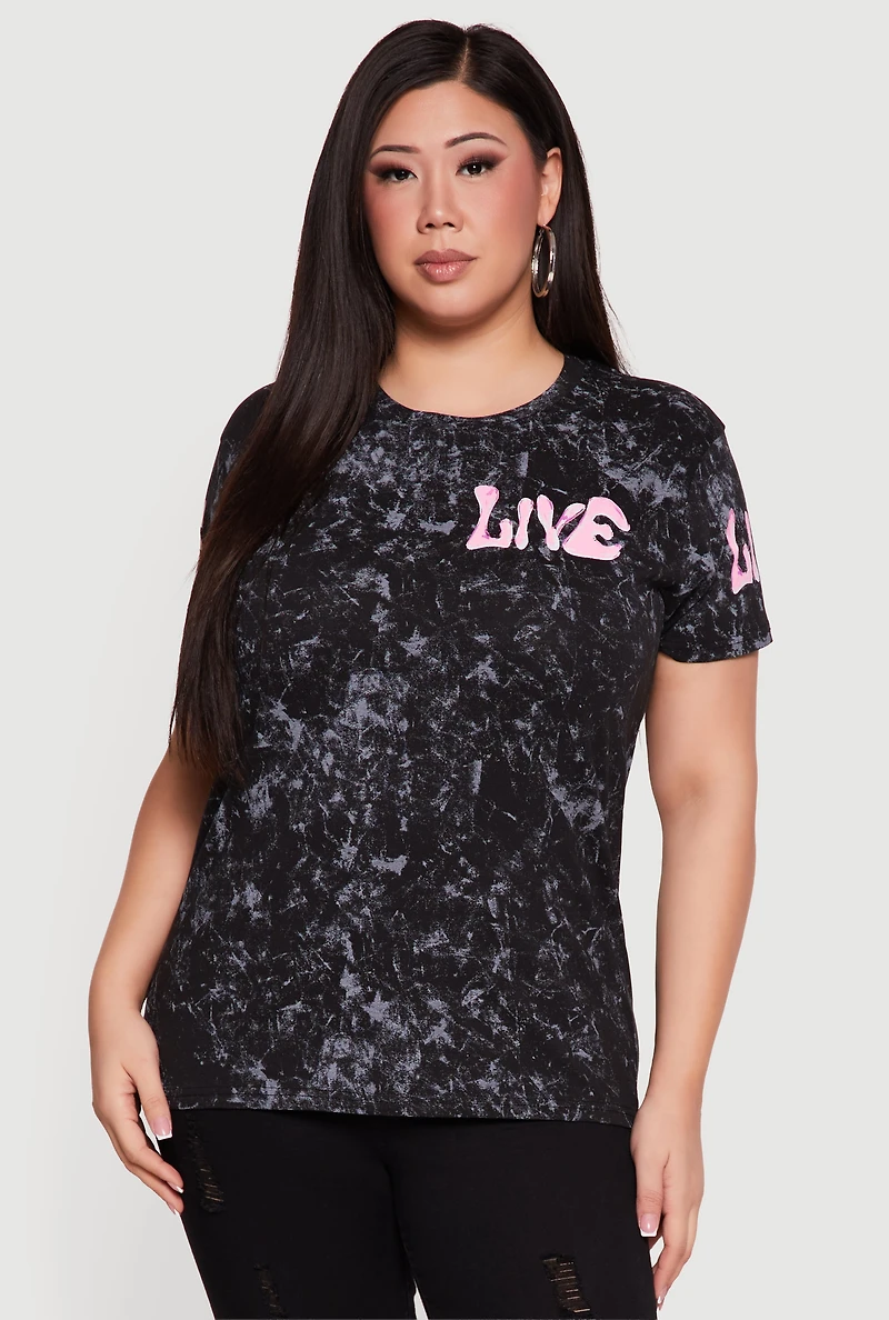 Plus Live The Moment Acid Wash Graphic T-Shirt