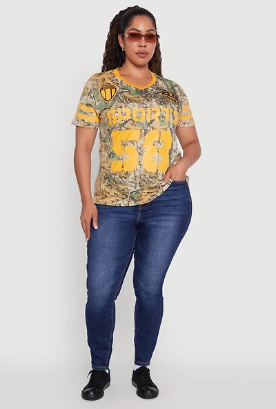 Womens Plus Size Sports 58 Hunter Camo Graphic Tee, Multi, Size 1X