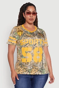 Womens Plus Size Sports 58 Hunter Camo Graphic Tee, Multi, Size 1X