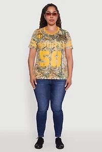 Womens Plus Size Sports 58 Hunter Camo Graphic Tee, Multi, Size 1X