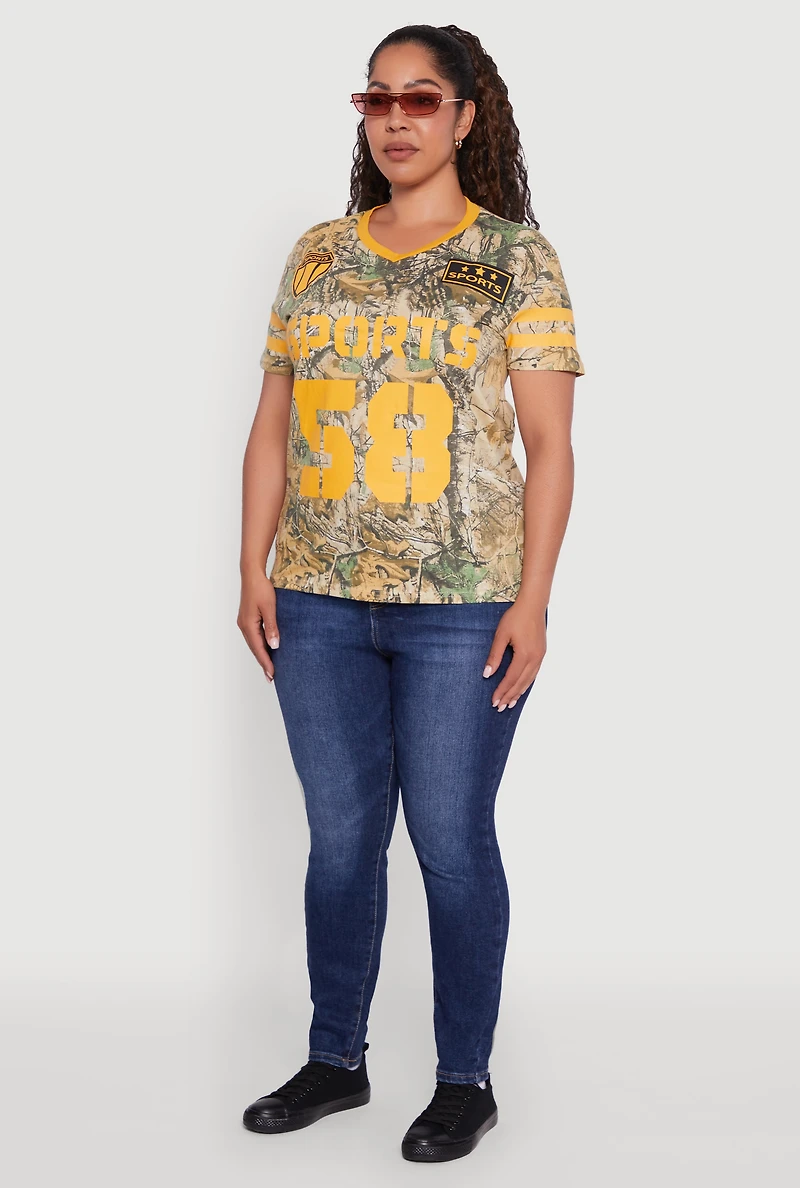 Womens Plus Size Sports 58 Hunter Camo Graphic Tee, Multi, Size 1X