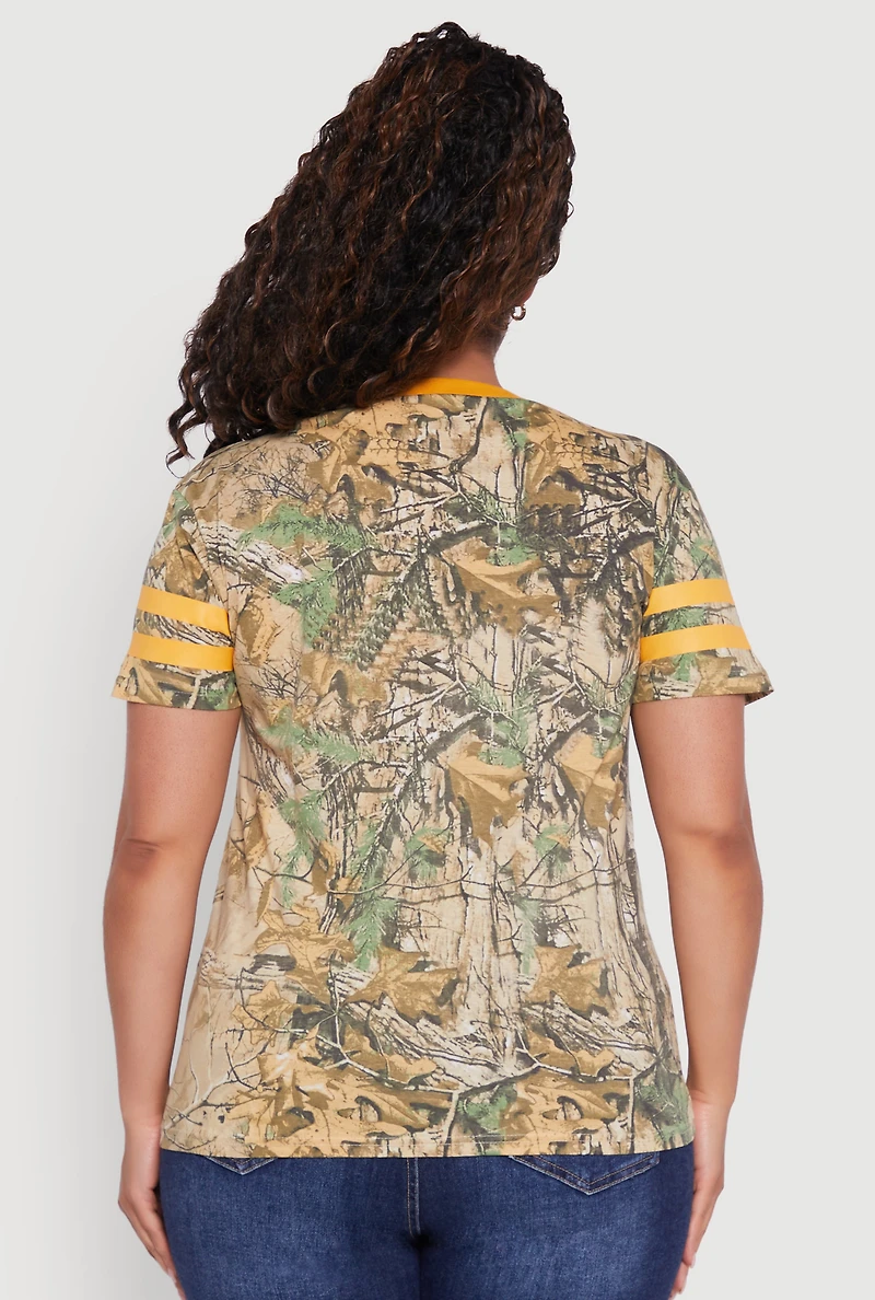 Womens Plus Size Sports 58 Hunter Camo Graphic Tee, Multi, Size 1X