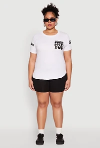 Womens Plus Size Jesus Loves You T Shirt, White, Size 1X