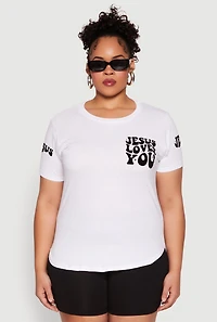 Womens Plus Size Jesus Loves You T Shirt, White, Size 1X