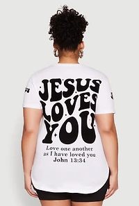 Womens Plus Size Jesus Loves You T Shirt, White, Size 1X