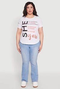 Womens Plus Size Sequin She Is Me Graphic Tee, White, Size 2X
