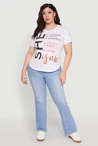 Womens Plus Size Sequin She Is Me Graphic Tee, White, Size 2X
