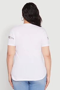 Womens Plus Size Sequin She Is Me Graphic Tee, White, Size 2X