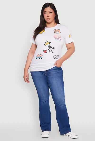 Womens Plus Size Self Love Graphic Tee, White, Size 2X