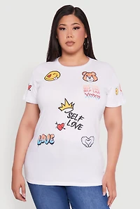 Womens Plus Size Self Love Graphic Tee, White, Size 2X