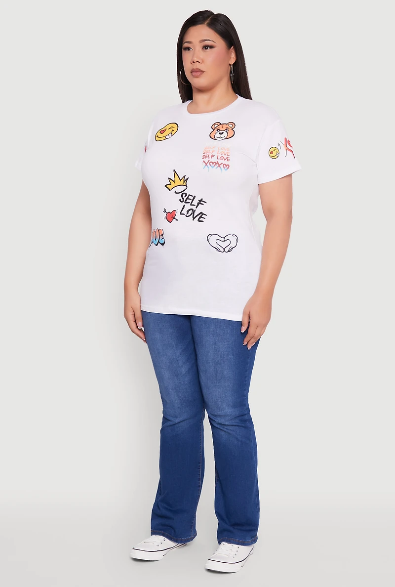 Womens Plus Size Self Love Graphic Tee, White, Size 2X