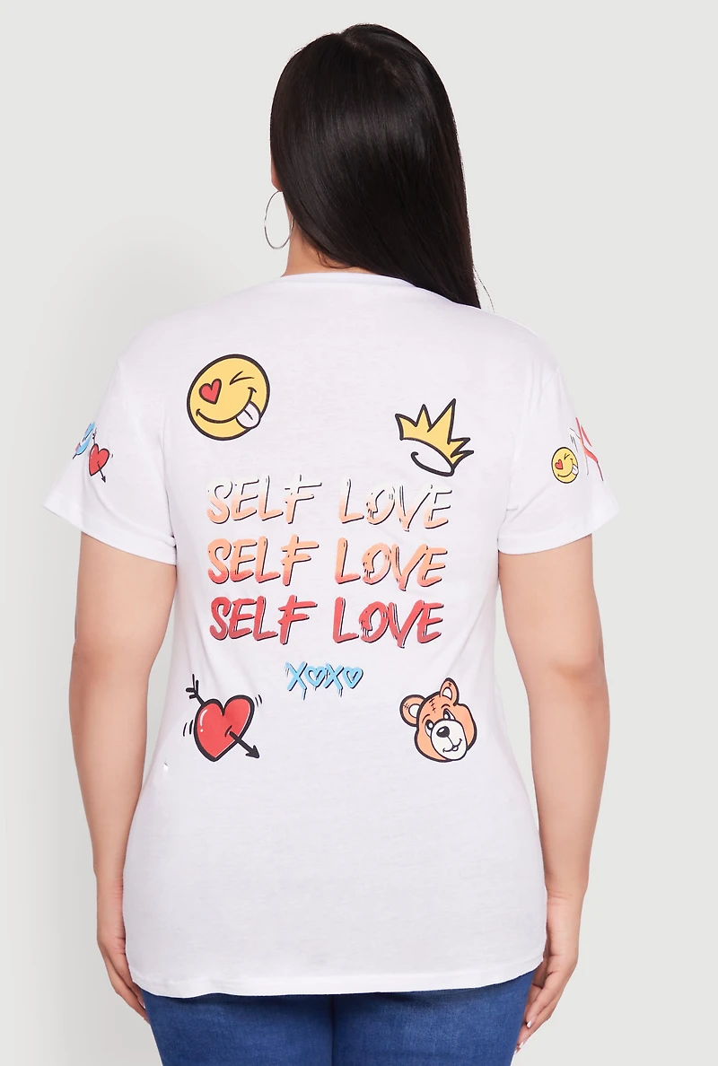 Womens Plus Size Self Love Graphic Tee, White, Size 2X