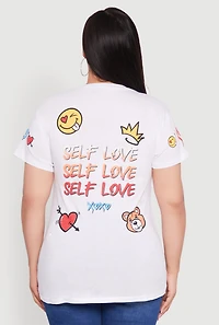 Womens Plus Size Self Love Graphic Tee, White, Size 2X