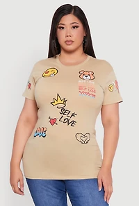 Womens Plus Size Self Love Graphic Tee, Beige, Size 2X