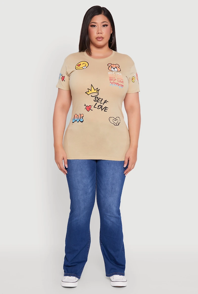 Womens Plus Self Love Graphic Tee, Beige,
