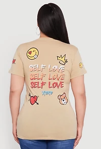 Womens Plus Size Self Love Graphic Tee, Beige, Size 2X