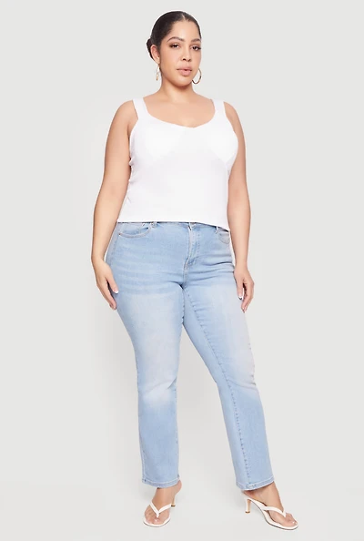 Plus Solid Rib Knit Scoop Neck Tank Top