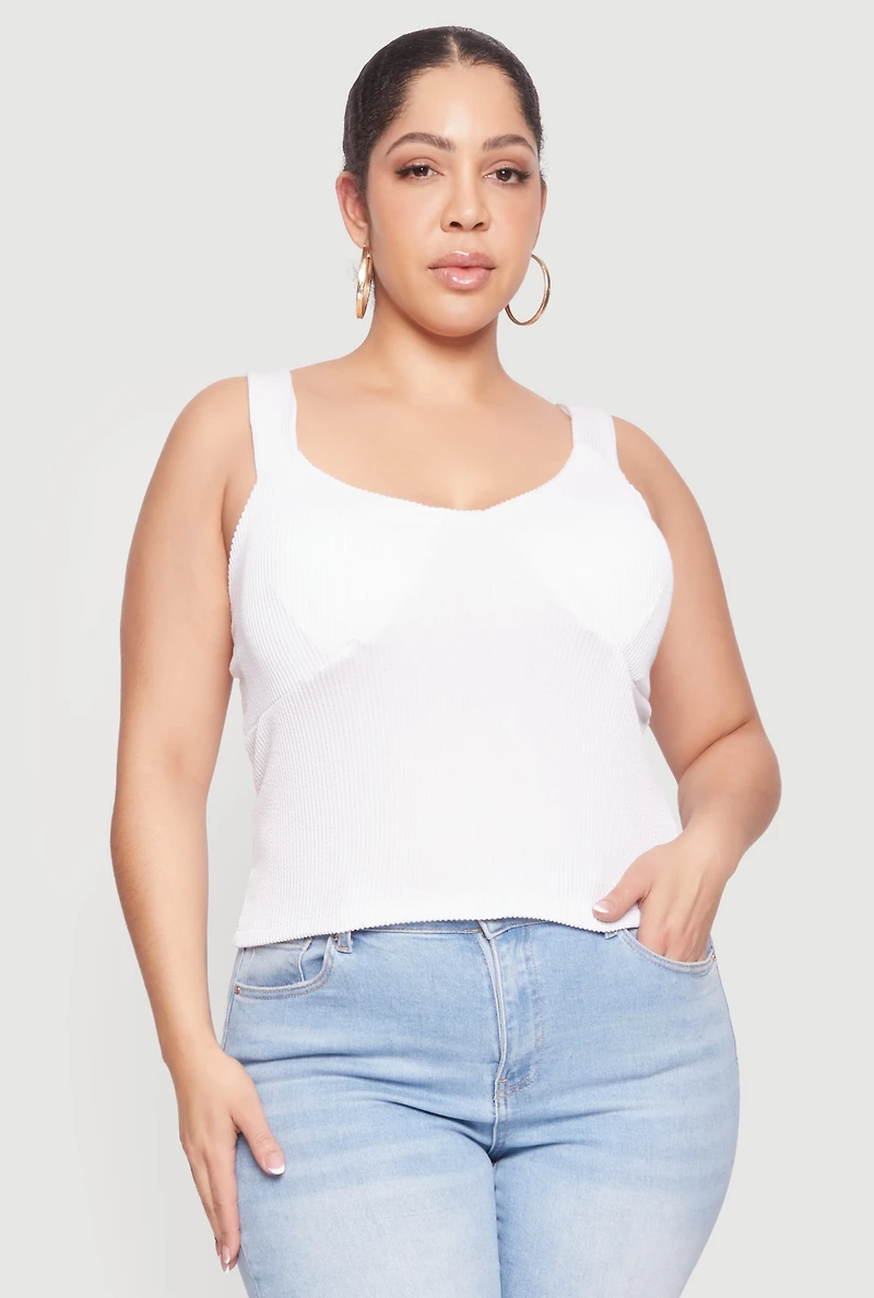 Plus Solid Rib Knit Scoop Neck Tank Top