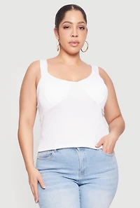 Plus Solid Rib Knit Scoop Neck Tank Top