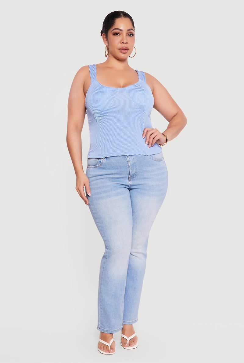 Plus Solid Rib Knit Scoop Neck Tank Top