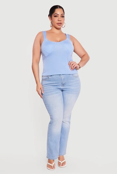 Plus Solid Rib Knit Scoop Neck Tank Top