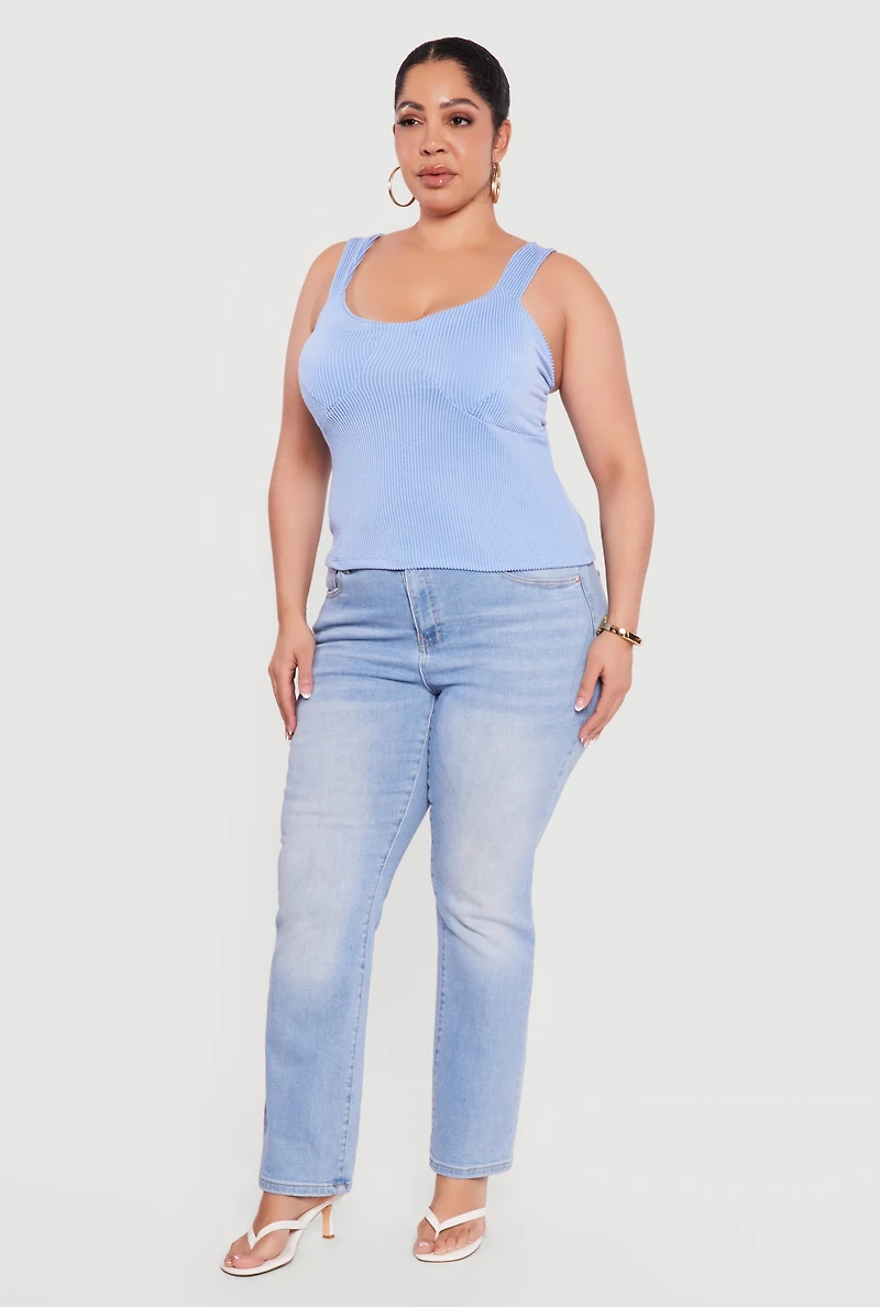 Plus Solid Rib Knit Scoop Neck Tank Top