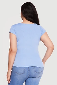 Plus Rib Knit Cap Sleeve Square Neck Top