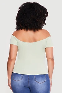 Plus Rib Knit Off The Shoulder Slit Front Top