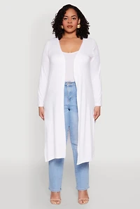 Womens Plus Side Slit Duster, White,