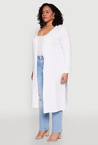 Womens Plus Side Slit Duster, White,