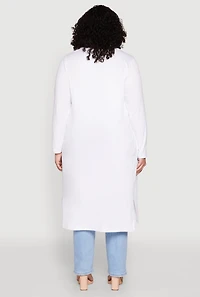 Womens Plus Side Slit Duster, White,