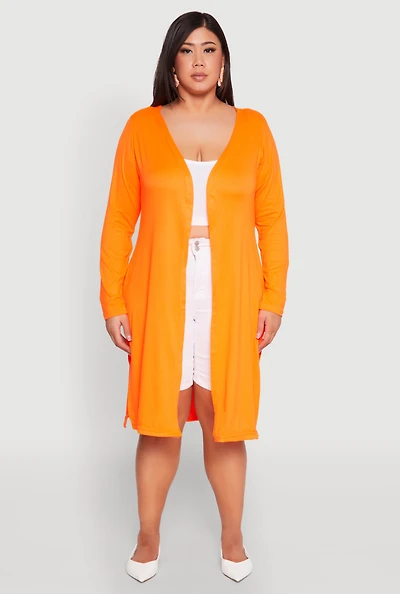 Womens Plus Size Side Slit Duster, Orange, Size 2X