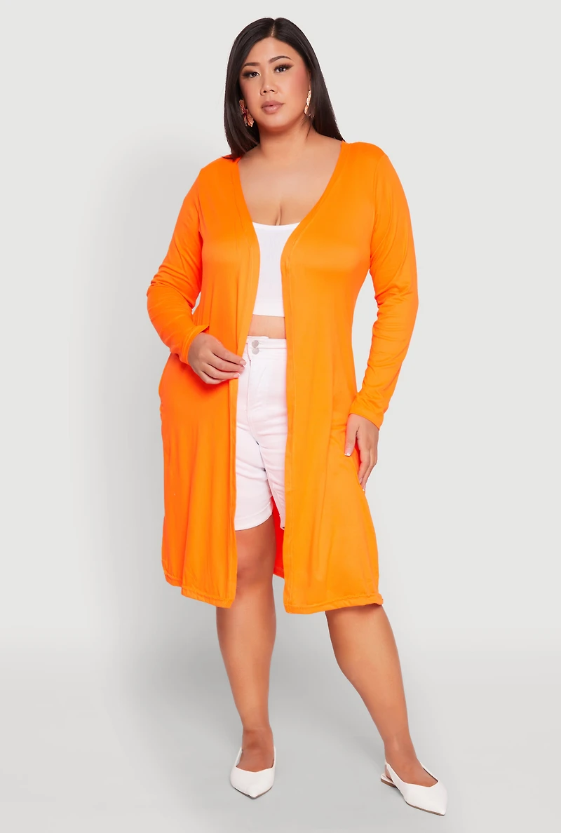 Womens Plus Size Side Slit Duster, Orange, Size 3X