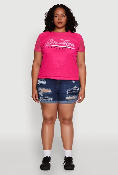 Womens Plus Size New York Brooklyn Graphic Top, Pink, Size 3X