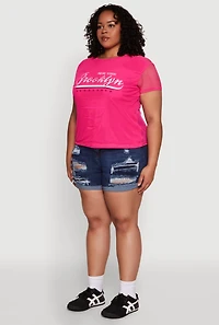 Womens Plus Size New York Brooklyn Graphic Top, Pink, Size 4X