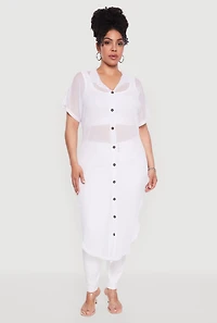 Womens Plus Size Stylish Chic Sheer Maxi Shirt, White, Size 2X