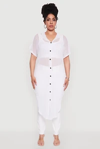 Womens Plus Size Stylish Chic Sheer Maxi Shirt, White, Size 2X