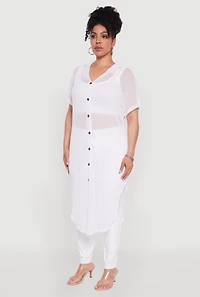 Womens Plus Size Stylish Chic Sheer Maxi Shirt, White, Size 2X