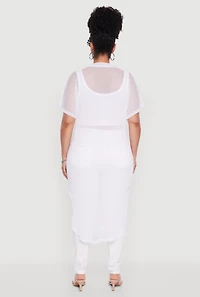 Womens Plus Size Stylish Chic Sheer Maxi Shirt, White, Size 2X