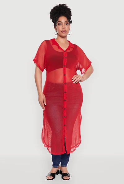 Womens Plus Stylish Chic Sheer Maxi Shirt, 2X