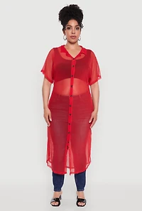 Womens Plus Stylish Chic Sheer Maxi Shirt, 2X