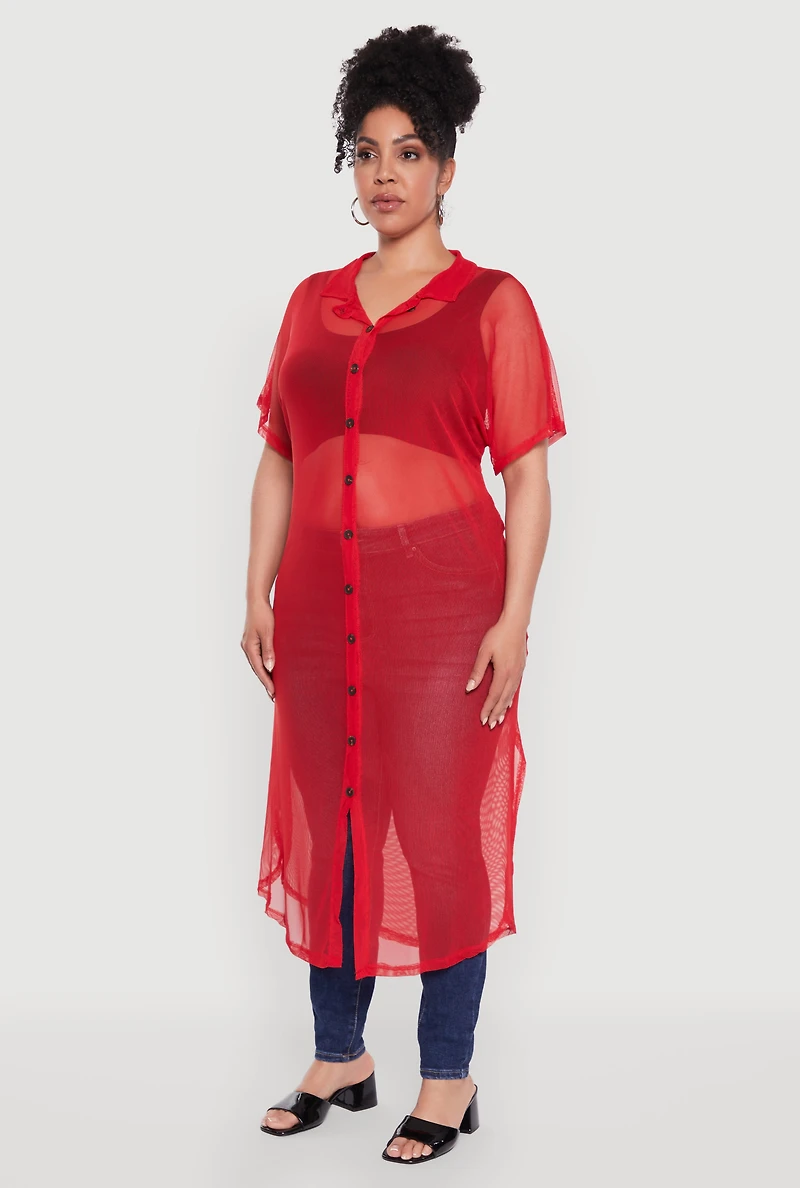 Womens Plus Stylish Chic Sheer Maxi Shirt, 2X