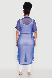 Womens Plus Stylish Chic Sheer Maxi Shirt,