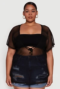 Womens Plus Mesh Tie Front Cover Up,