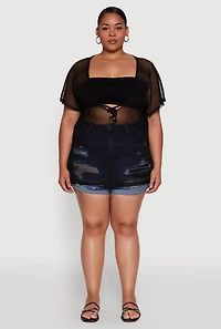 Womens Plus Mesh Tie Front Cover Up,